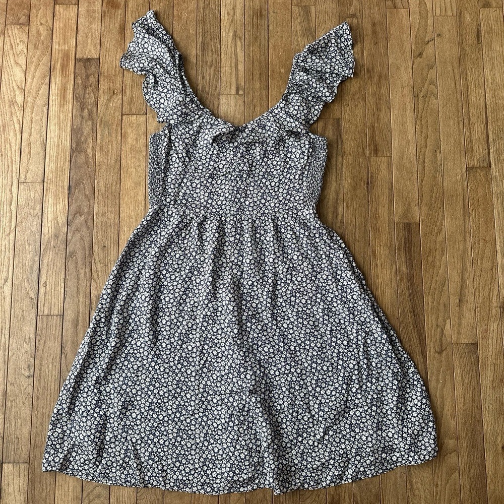 Silk Rebecca Taylor Mini Dress Size 10 Dark Blue Floral Smocked Ruffle V-Neck
